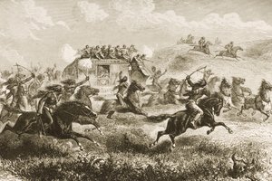 1860年にシエラネバダを渡って米国郵便を運ぶ、「アメリカンピクチャーズ」、1876年宗教宗教協会発行